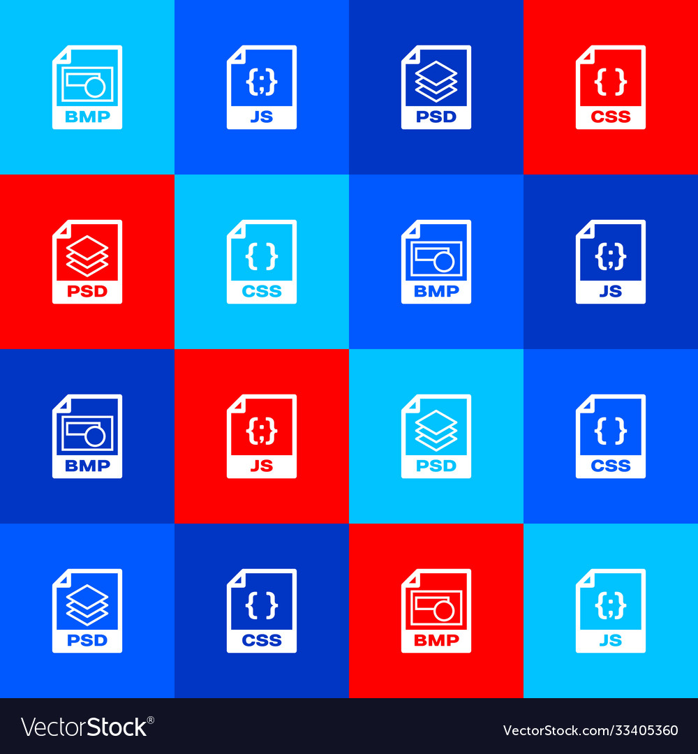 Set bmp file document js psd and css icon vector image Set bmp file document js psd and css icon