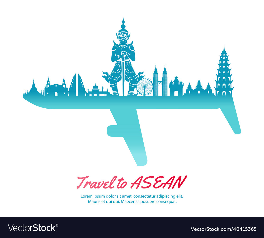Asean landmarks and part of another side look vector image Asean landmarks and part of another side look
