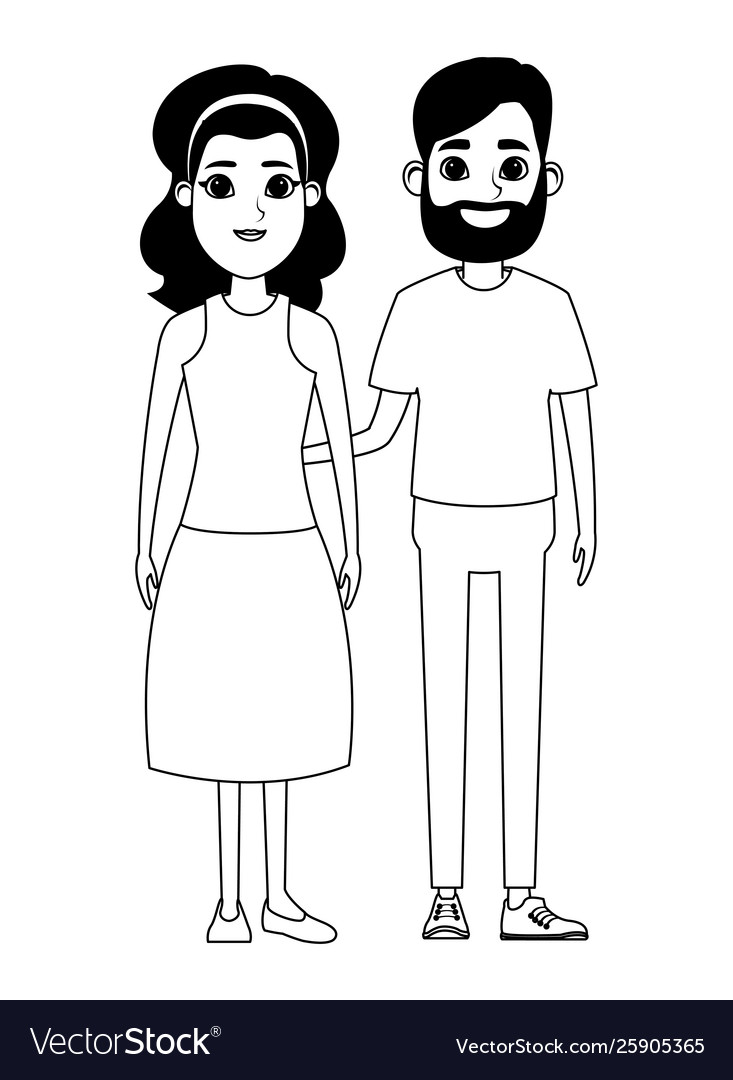 Couple avatar cartoon character portrait in black Vector Image