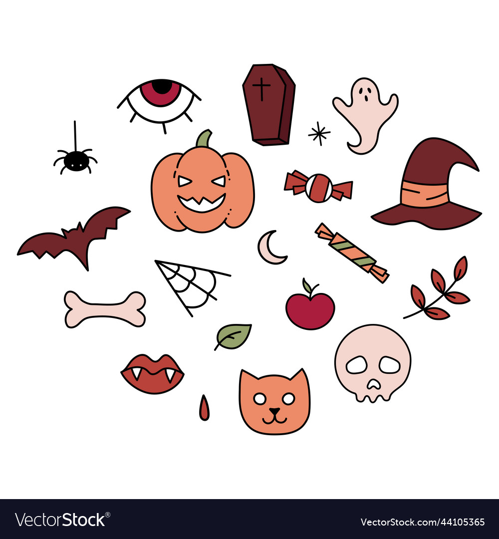 Hand gezeichnet halloween doodle set farbige