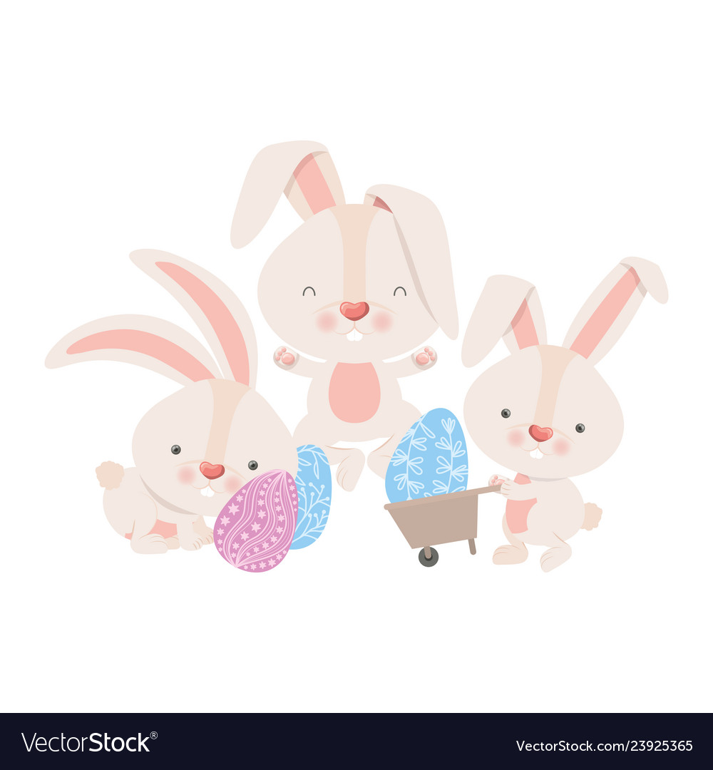 Rabbits with wheelbarrow and easter egg icon