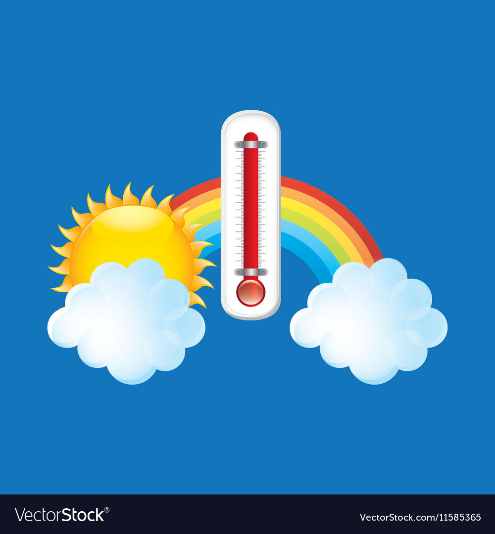 Red thermometer icon rainbow weather meteorology