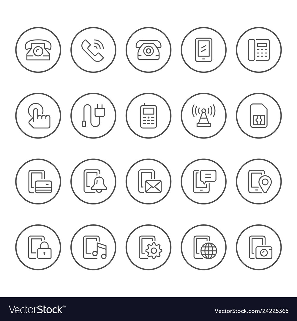Set round line icons of phone vector image Set round line icons of phone