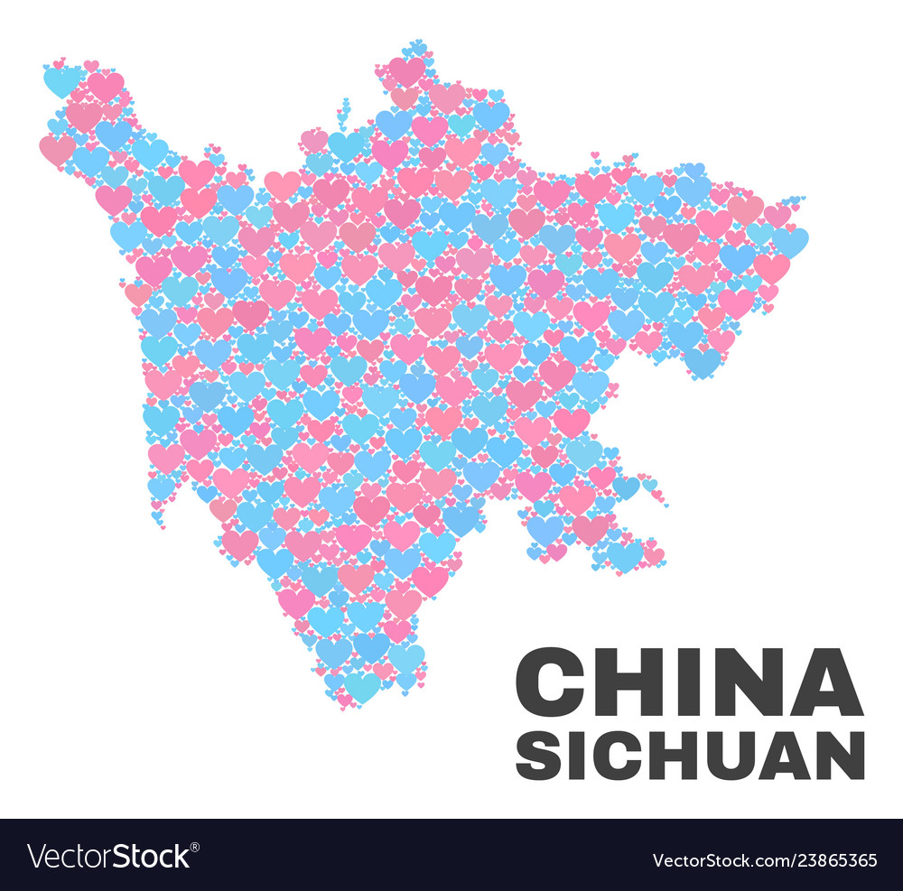 Sichuan province map - mosaic of lovely hearts