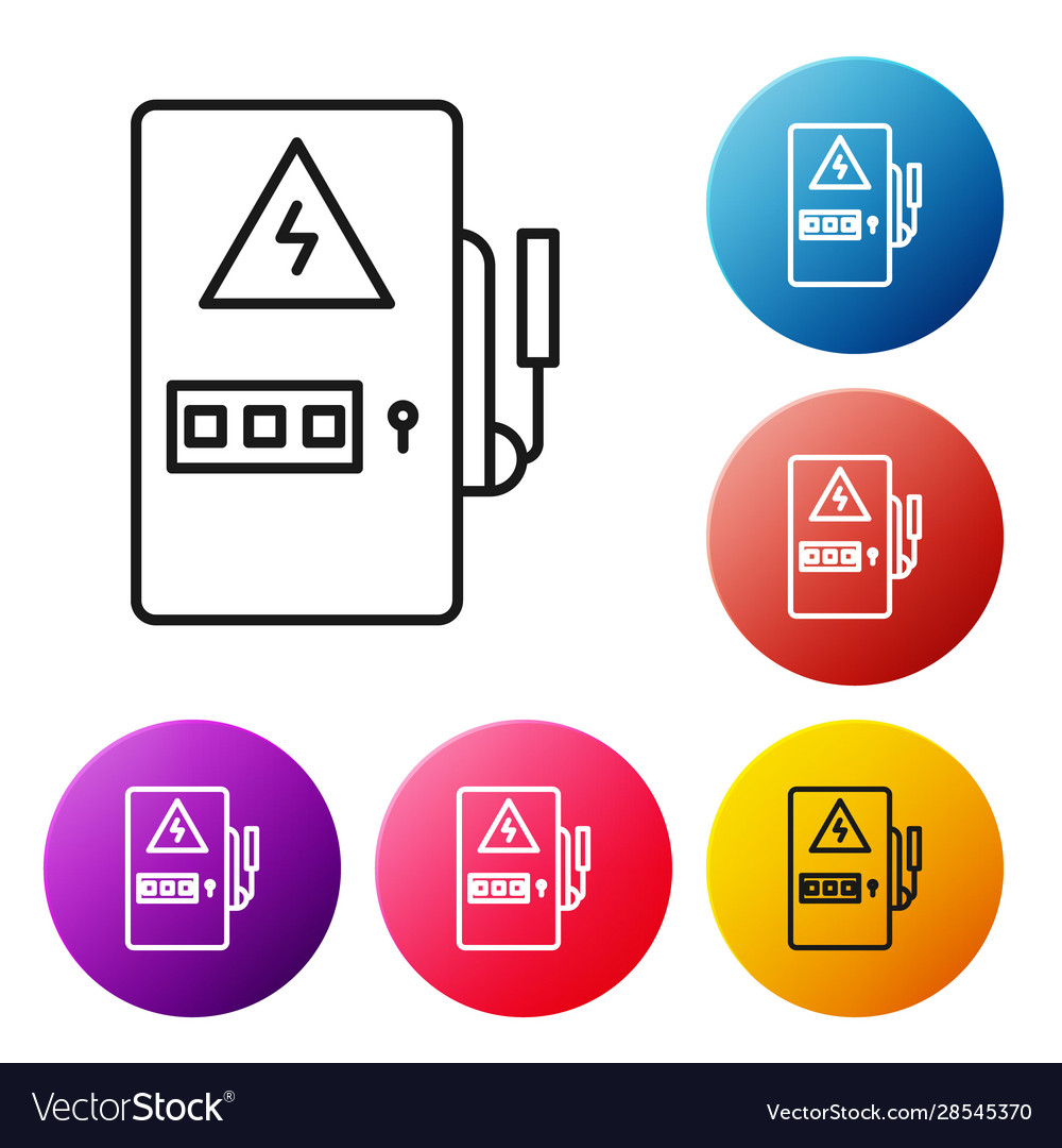 Black line electrical panel icon isolated on white