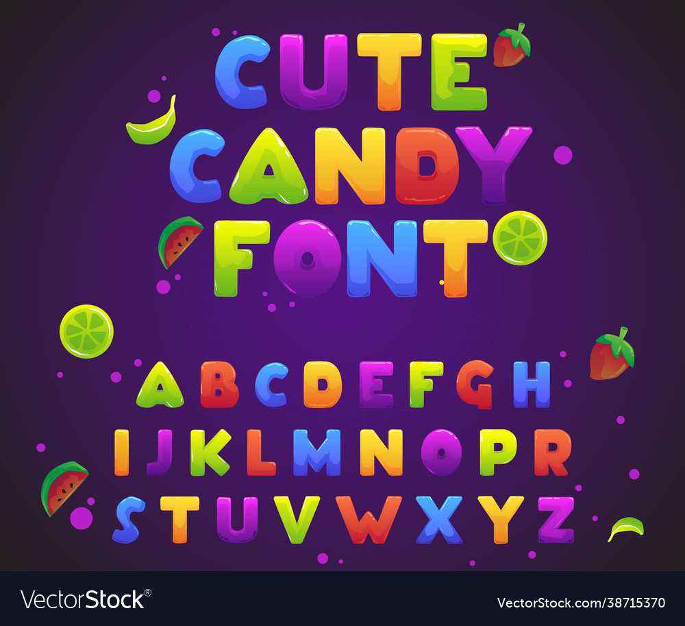 Cute sweet candy funny font set flat cartoon