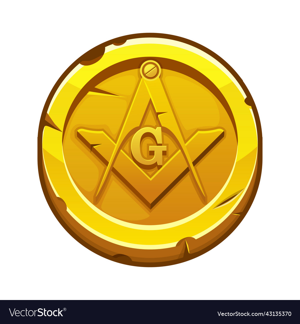 Golden coin with masonic compasses and square Vector Image