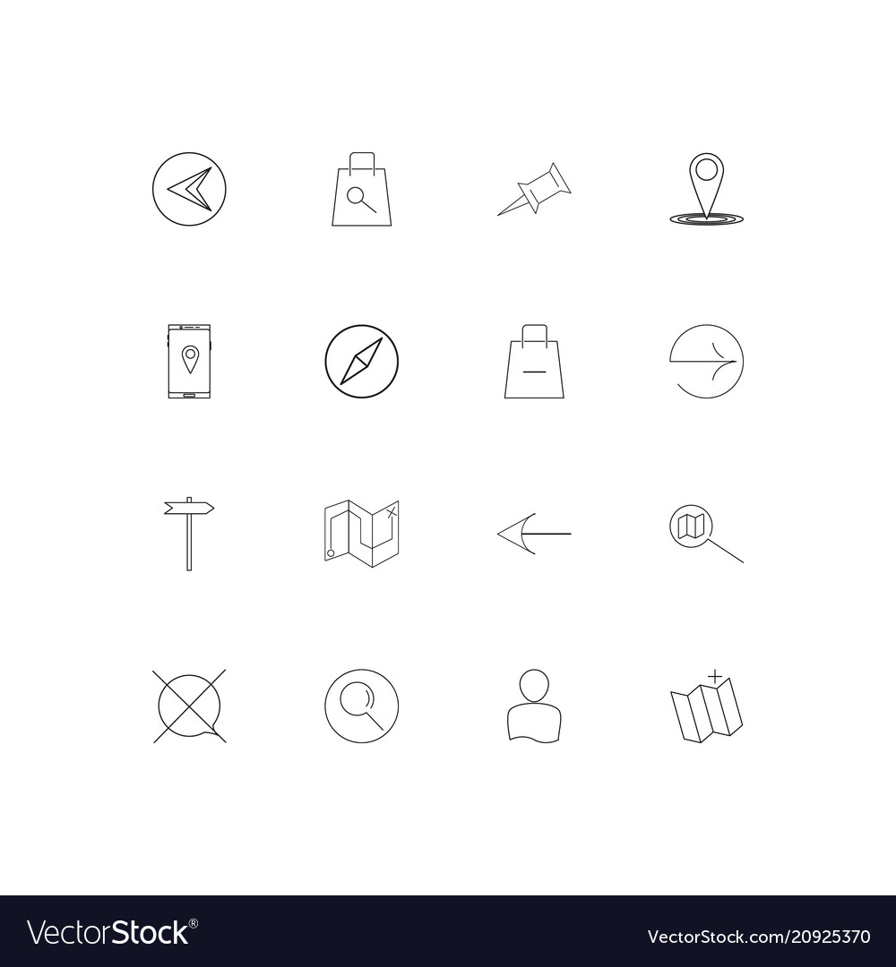 Maps and navigation linear thin icons set