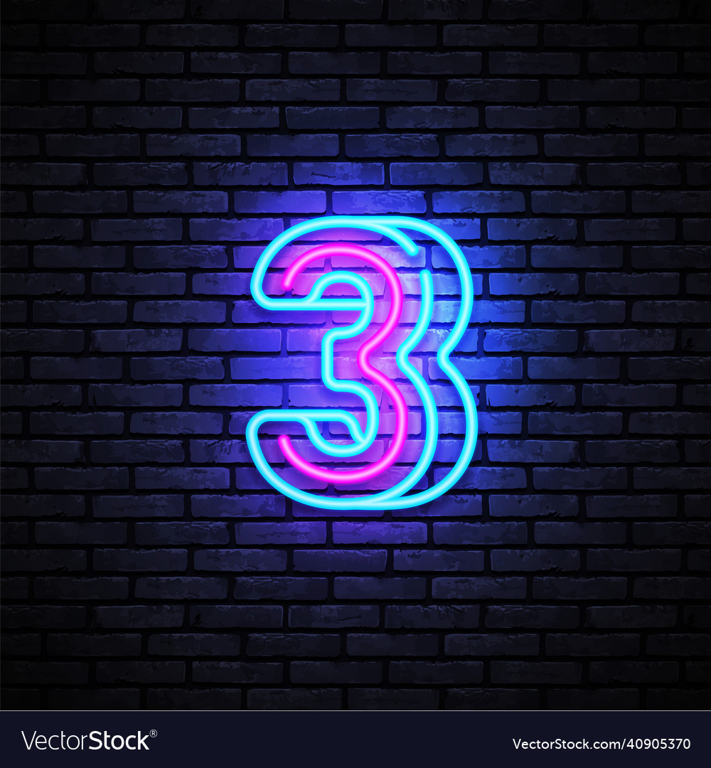 Number three symbol neon sign third Royalty Free Vector