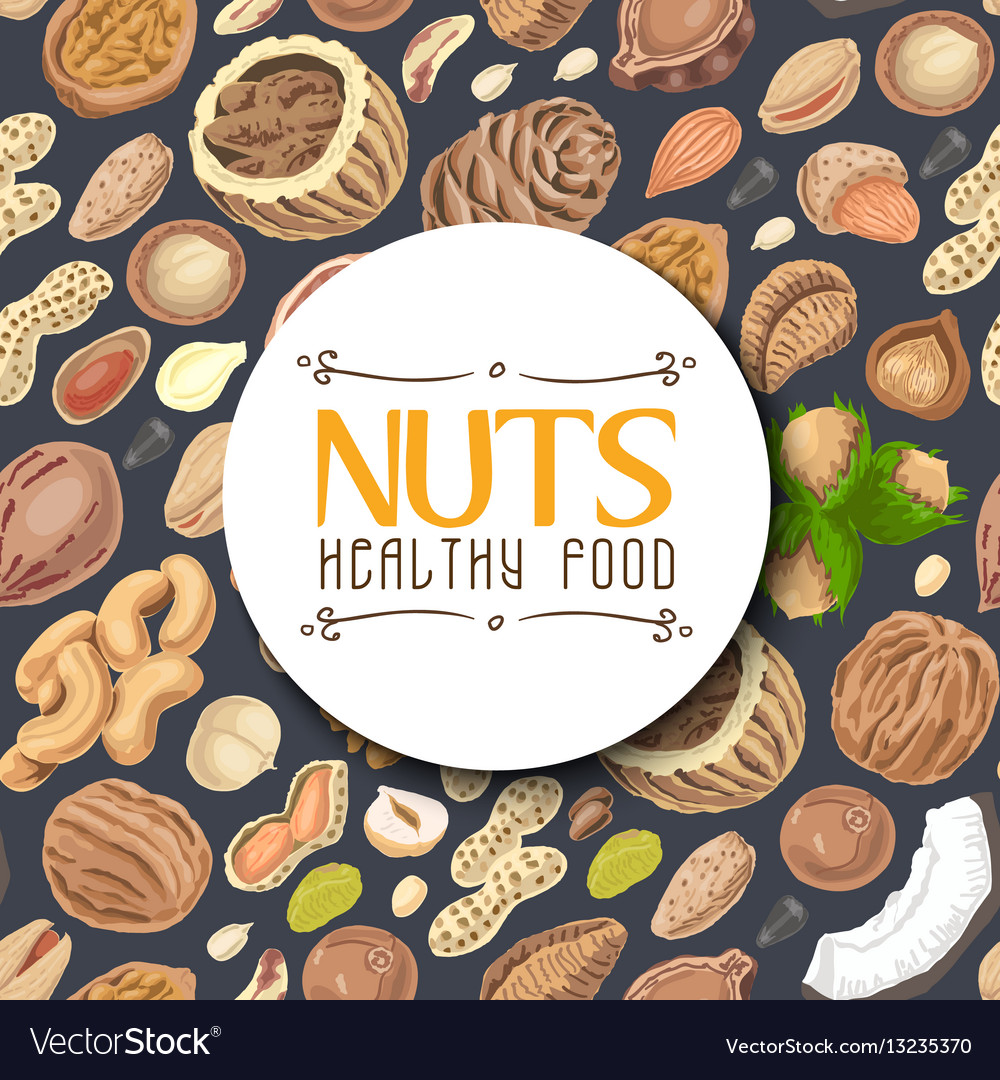 Seamless background with colored nuts and seeds