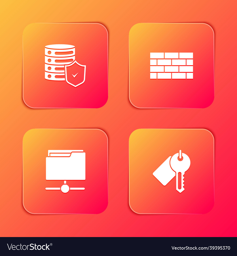 Set server with shield firewall security wall vector image Set server with shield firewall security wall