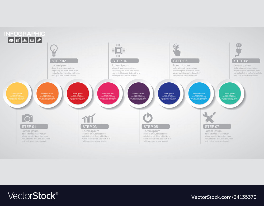 Timeline infographics design template with 8 Vector Image