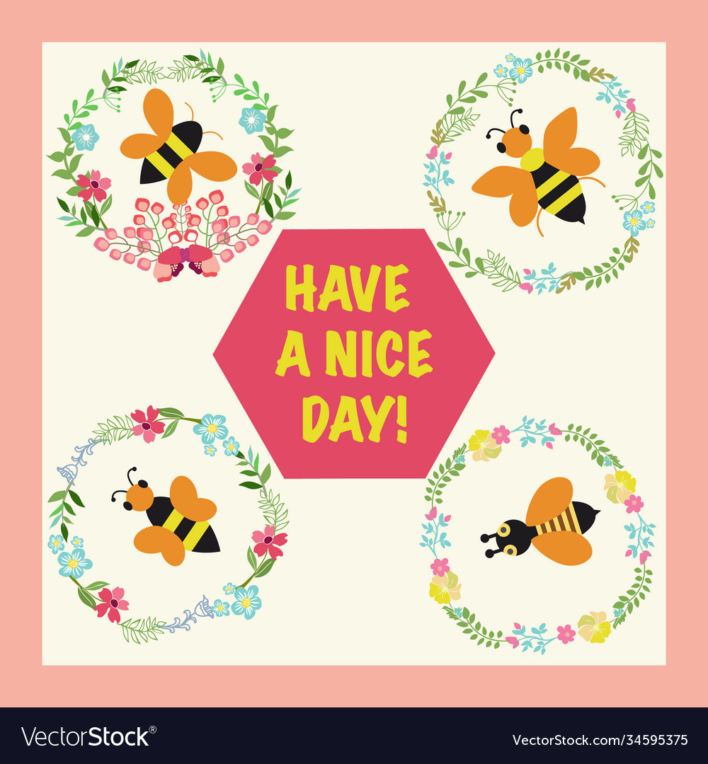 Frame with honey flowers bees and text