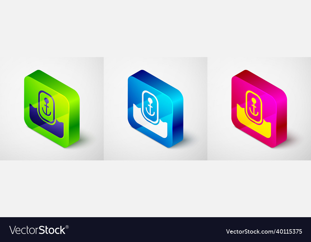 Isometric map pointer with anchor icon isolated