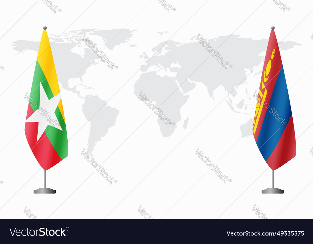 Myanmar and mongolia flags for official meeting