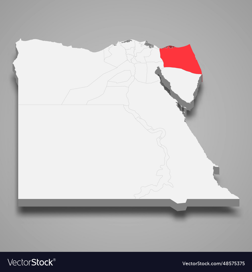 North sinai region location within egypt 3d map Vector Image