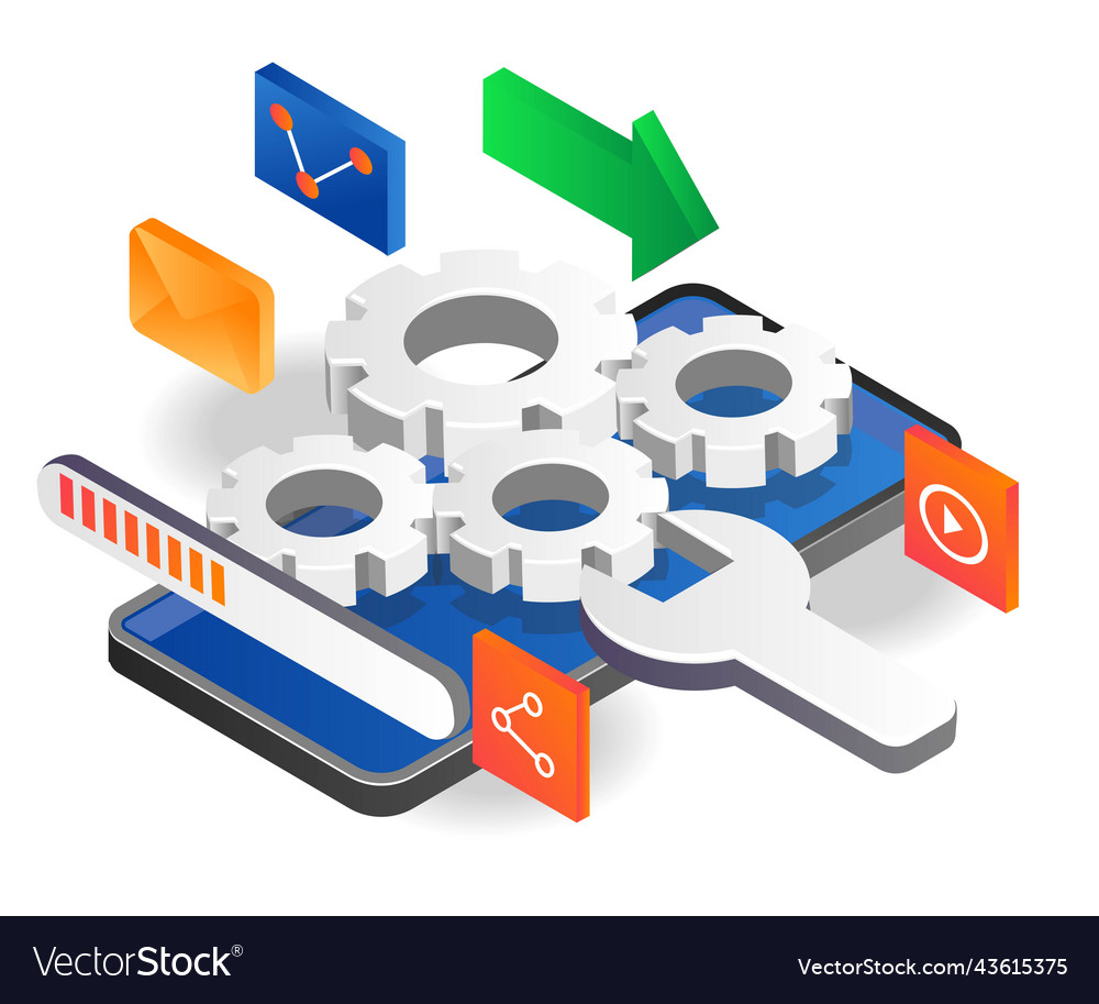 Process smartphone application update vector image Process smartphone application update