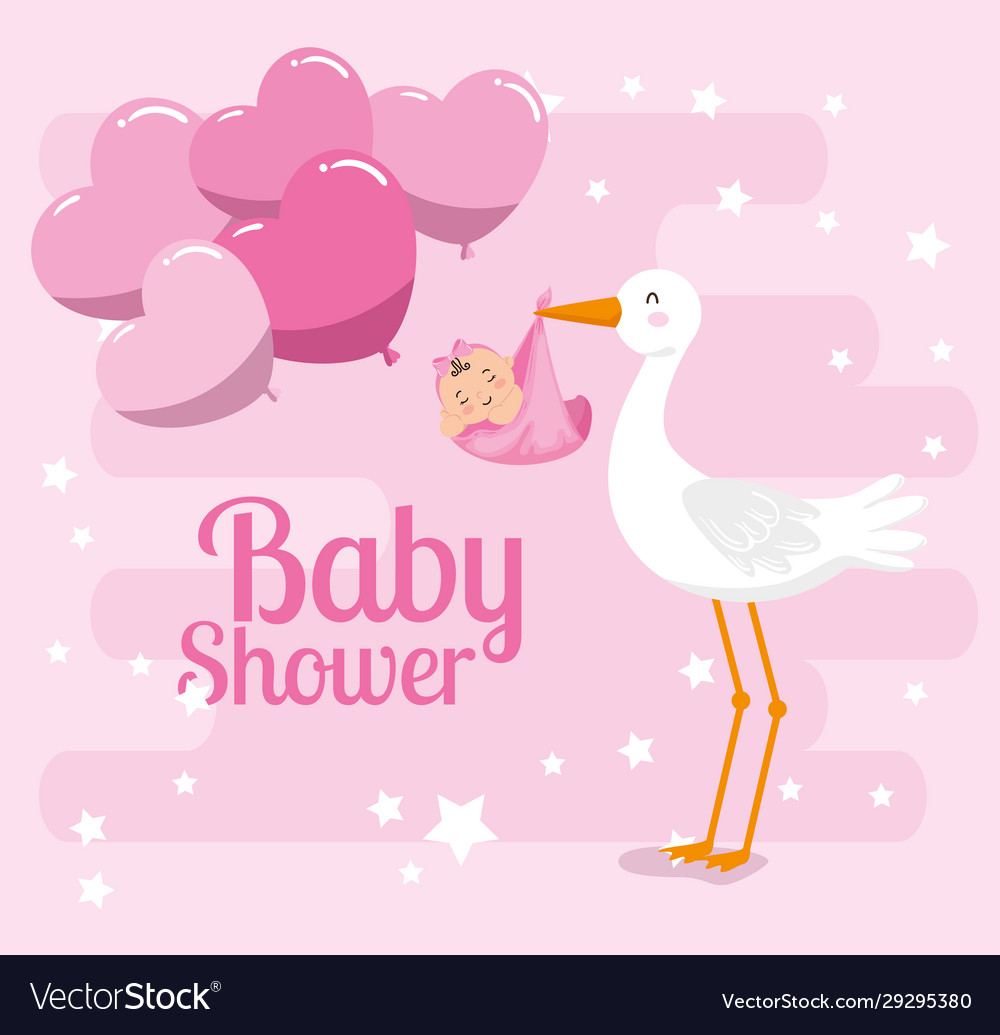 Baby shower card with cute stork and decoration Vector Image