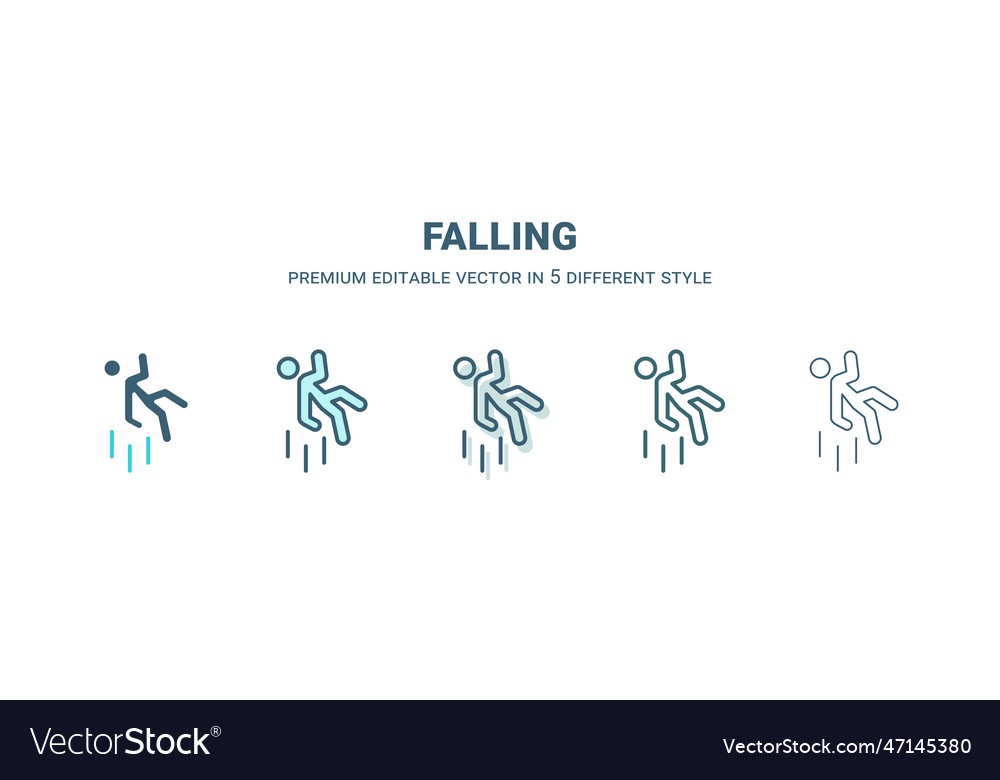 Falling icon in 5 different style outline filled