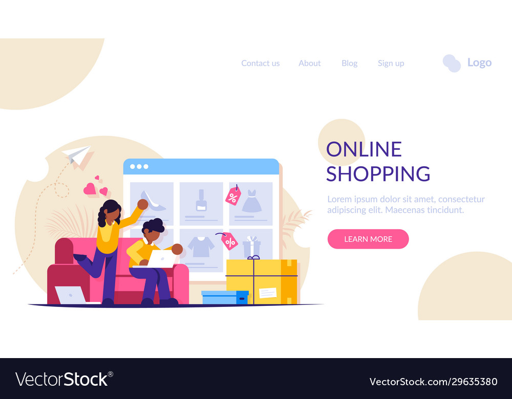 Online shopping a man and a woman shop Royalty Free Vector