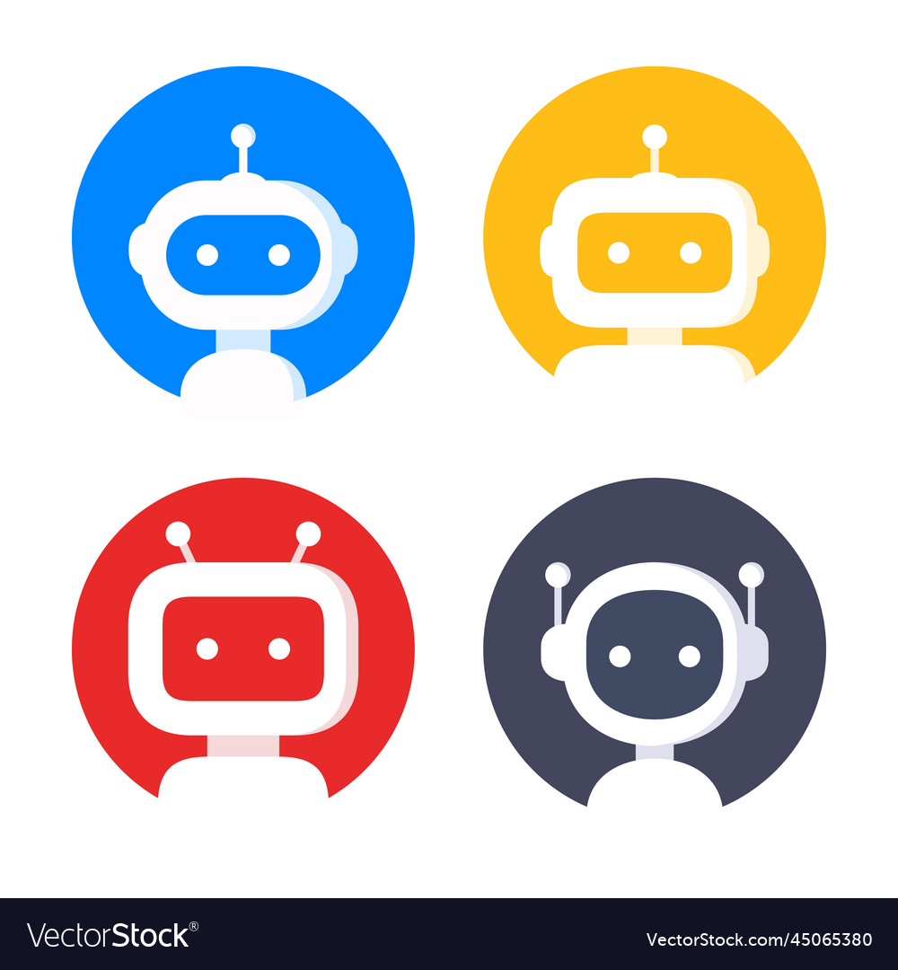 Robot in circle icon set vector image Robot in circle icon set