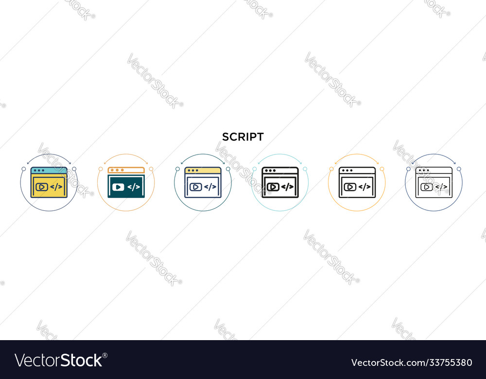 Script icon in filled thin line outline