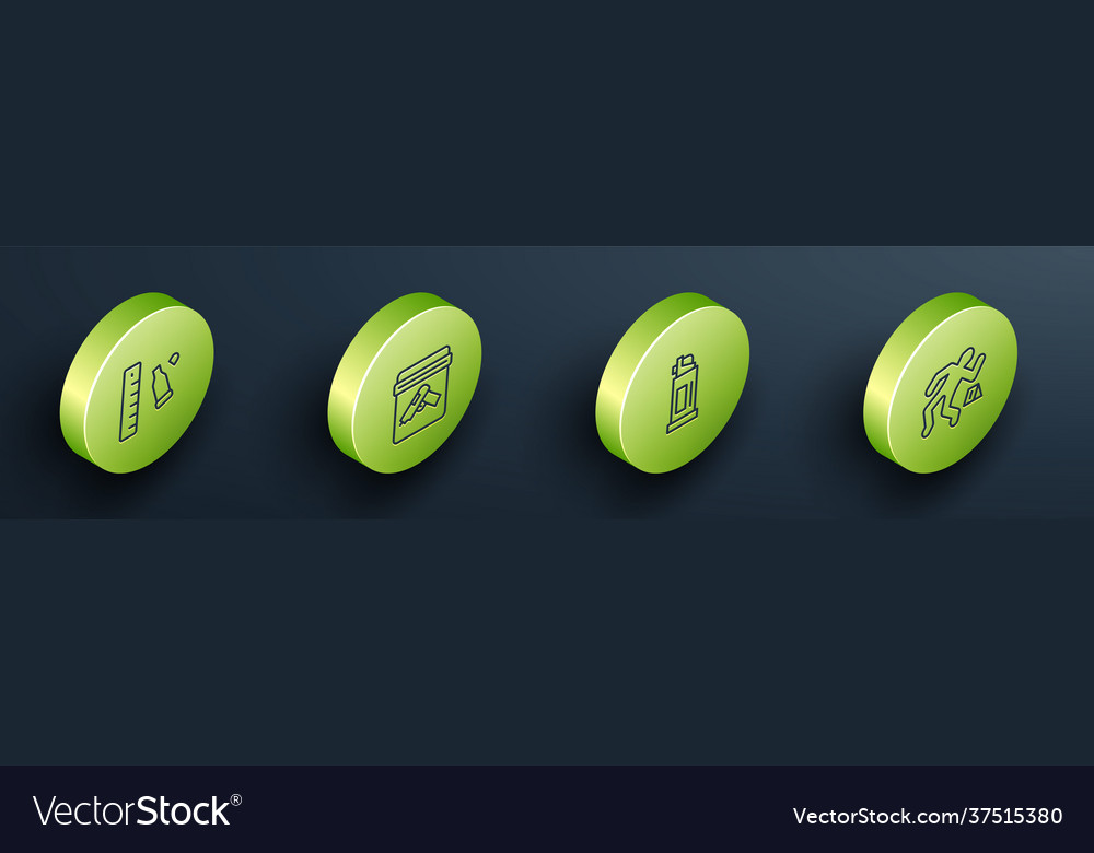 Set isometric line bullet casing with ruler