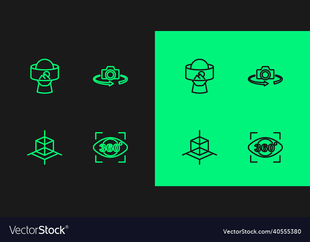 Set line 360 degree view 3d modeling virtual vector image Set line 360 degree view 3d modeling virtual
