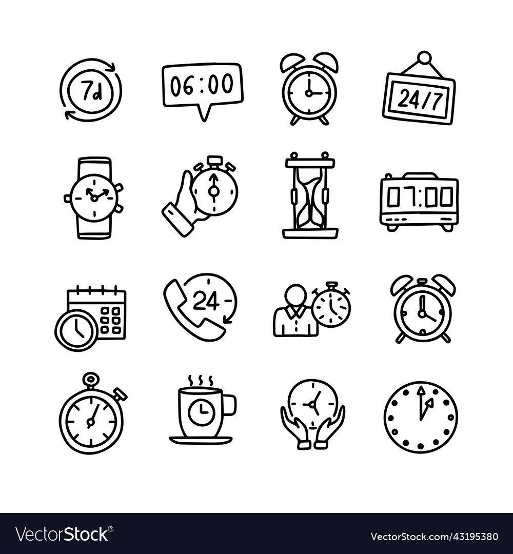 Set von Zeituhr Icons Umriss doodle