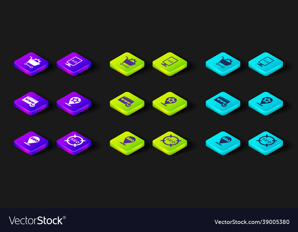 Set seo optimization website template map vector image Set seo optimization website template map