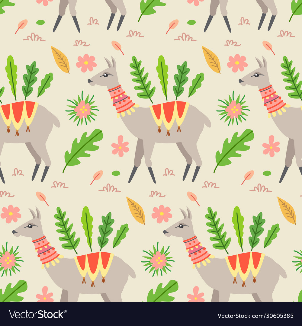 A seamless pattern with llama and cactus vector image A seamless pattern with llama and cactus
