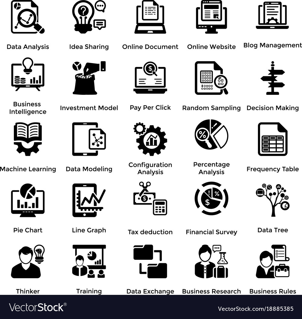 Collection of business and management glyph icons