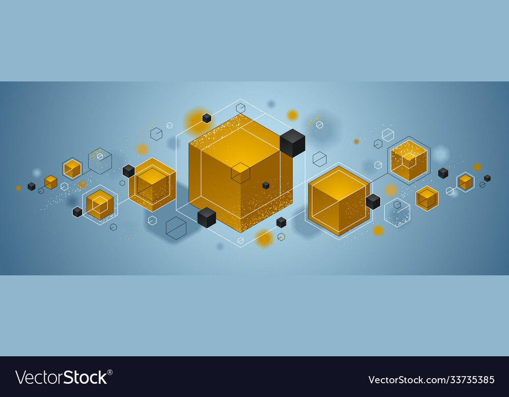 Cubes cluster with yellow and blue elements lines