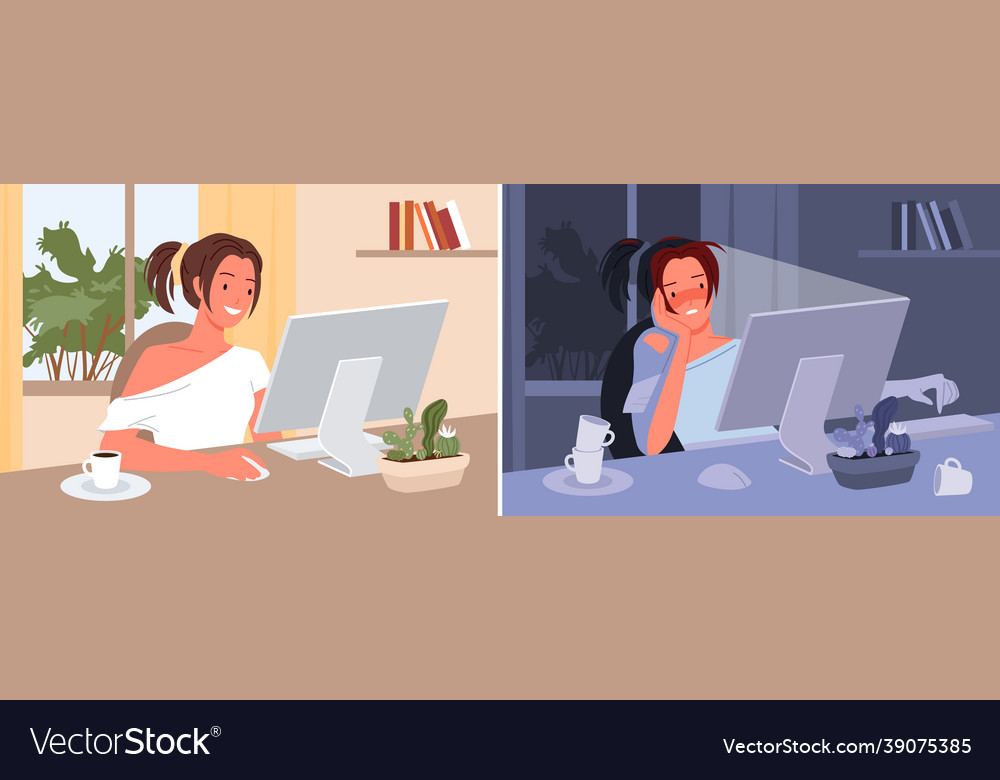 Freelance girl working day and night at home busy Vector Image