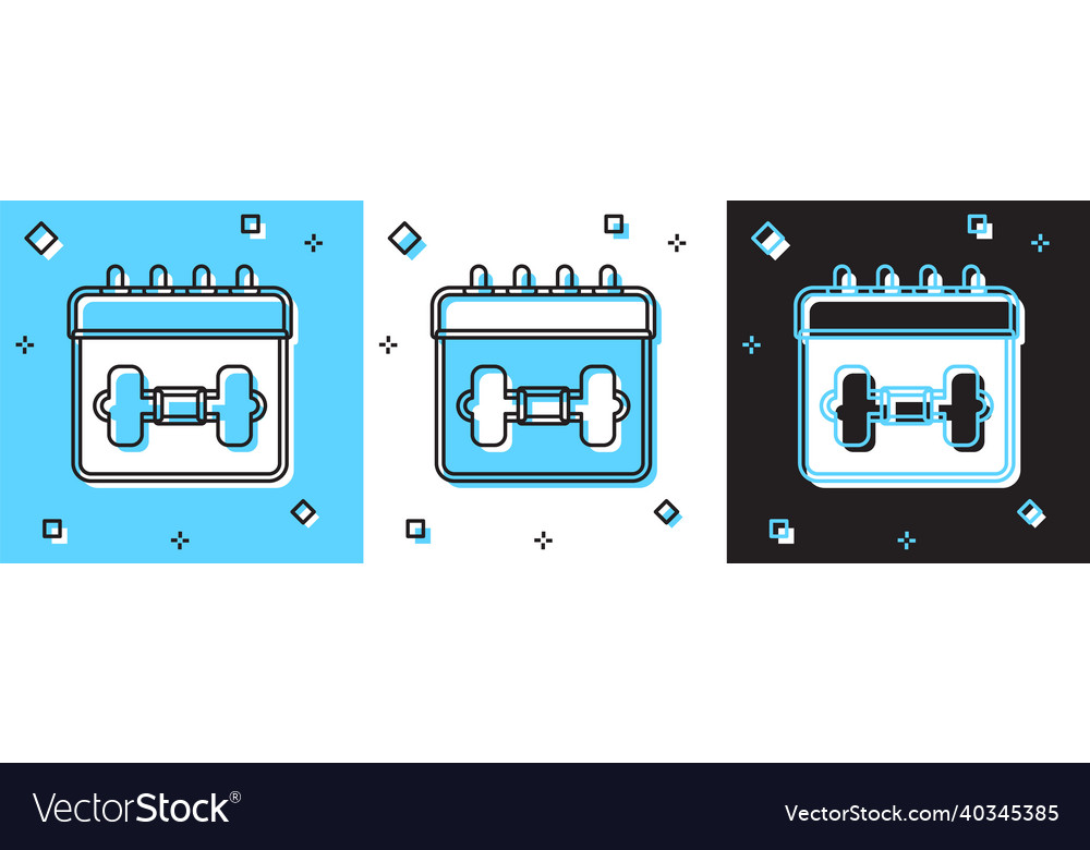 Set calendar fitness icon isolated on blue