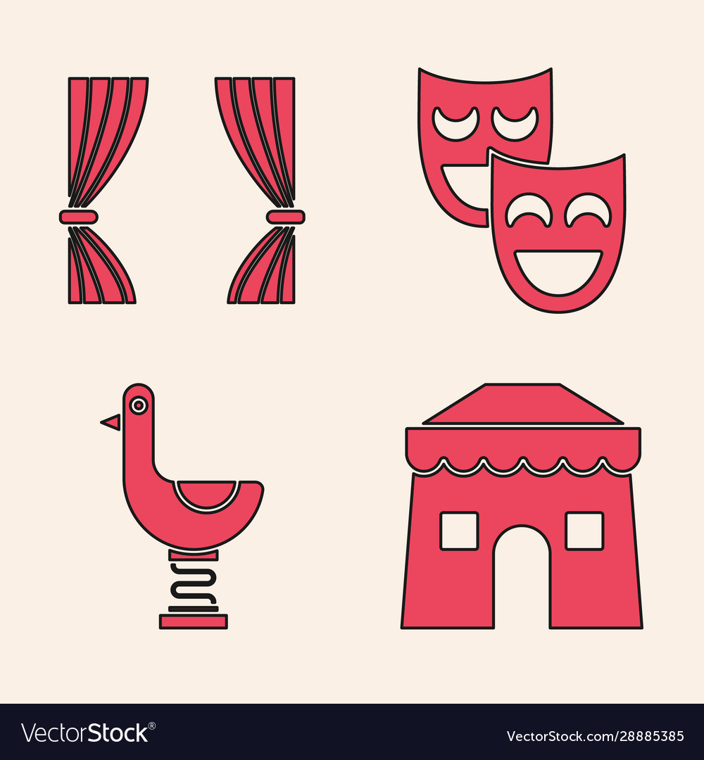 Set Circus Tent Curtain Comedy Theatrical Masks Vector Image