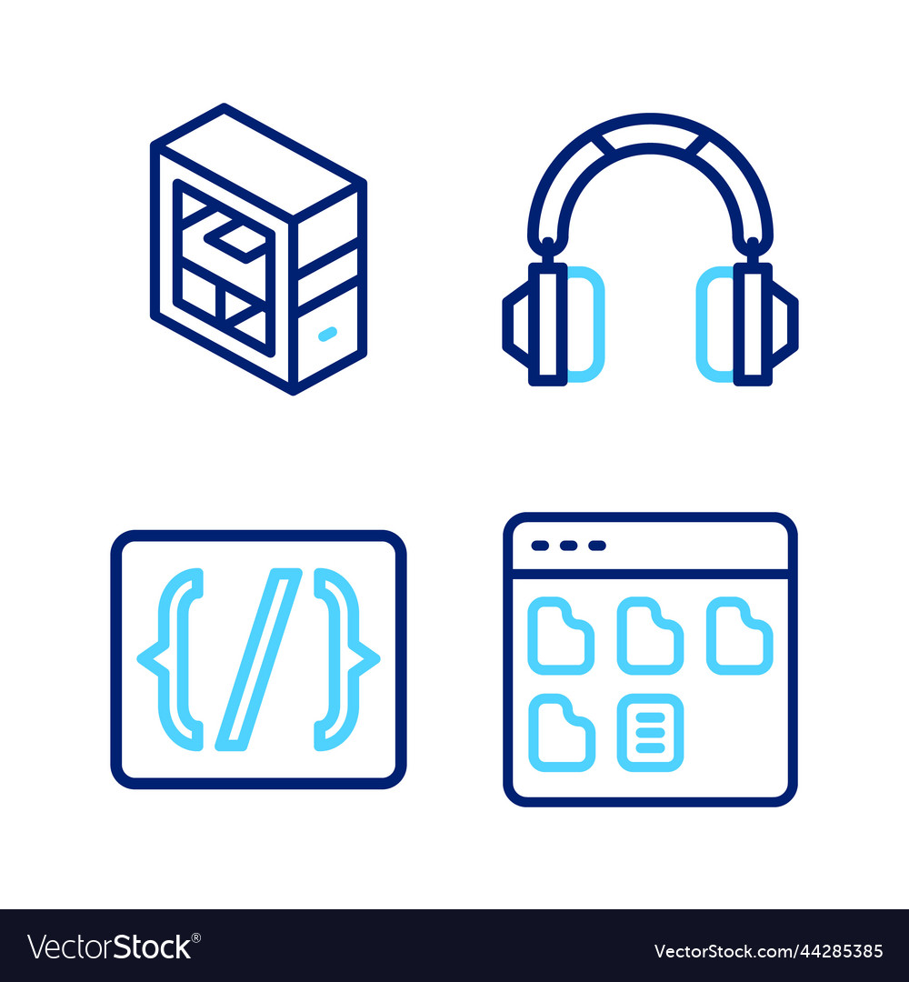 Set line browser files programming language vector image Set line browser files programming language