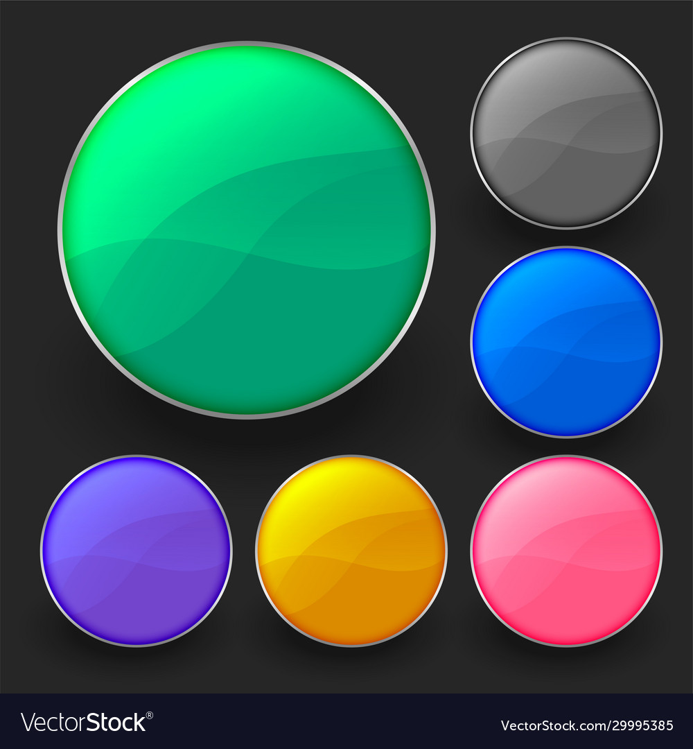Six shiny empty circular buttons pack design