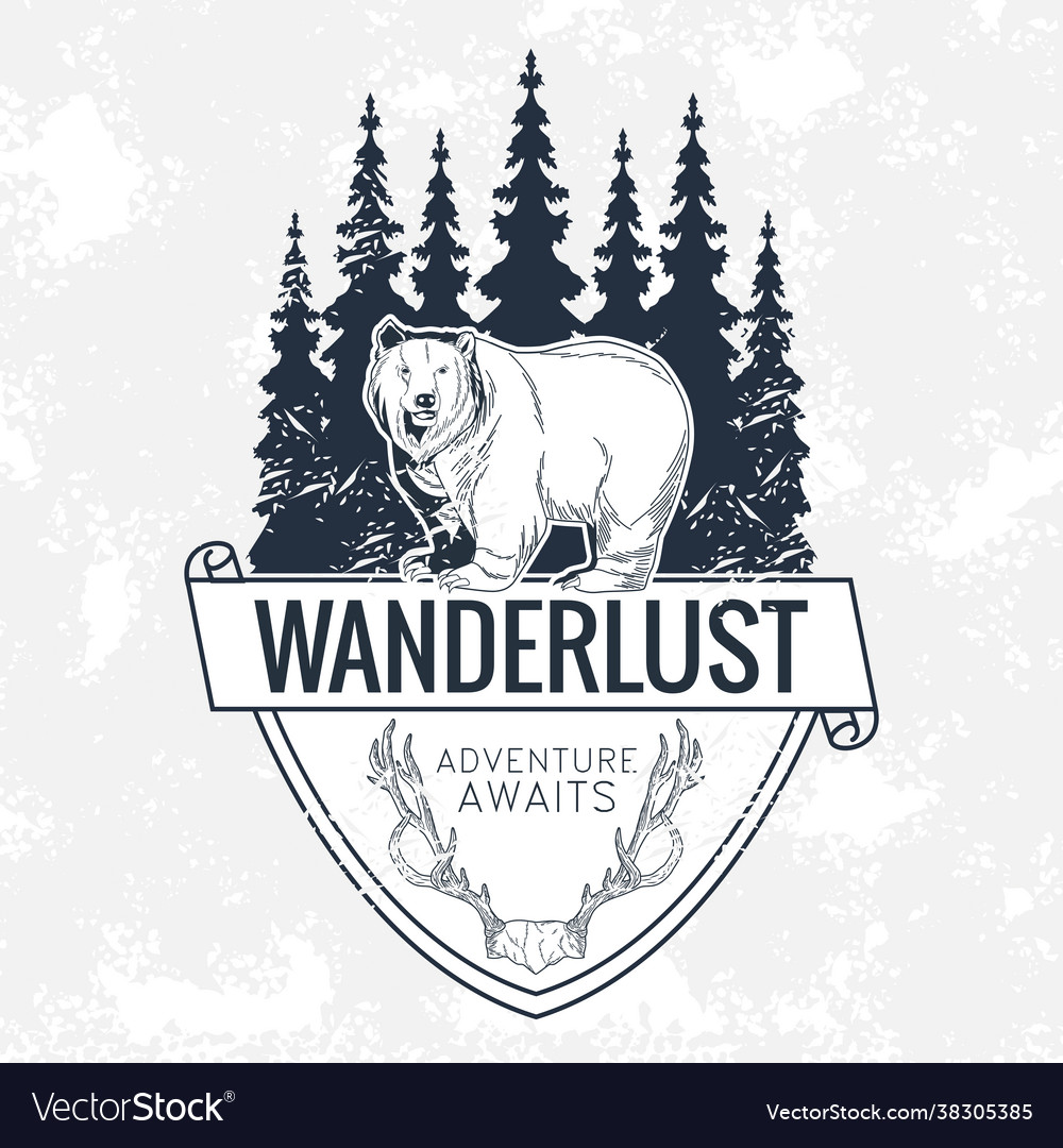 Wanderlust lettering in bear Royalty Free Vector Image