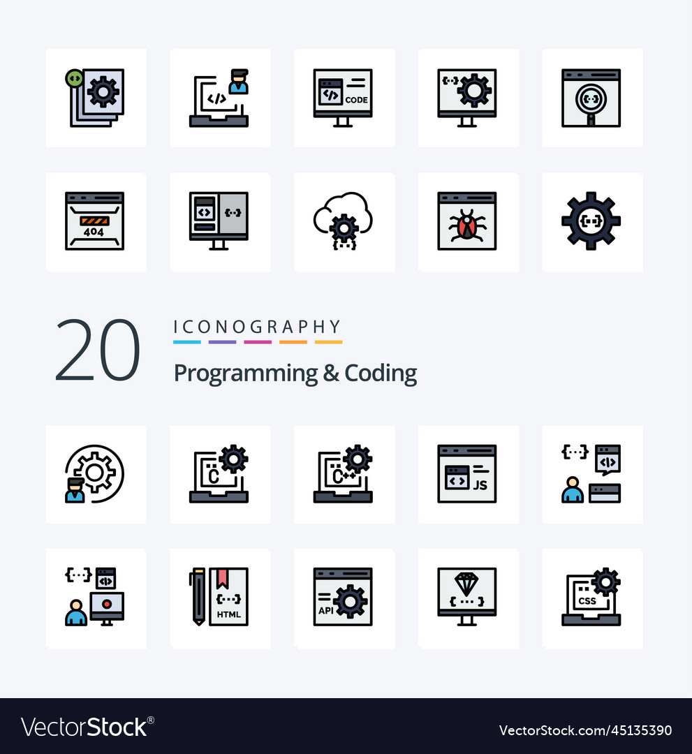 20 programming and coding line filled color icon