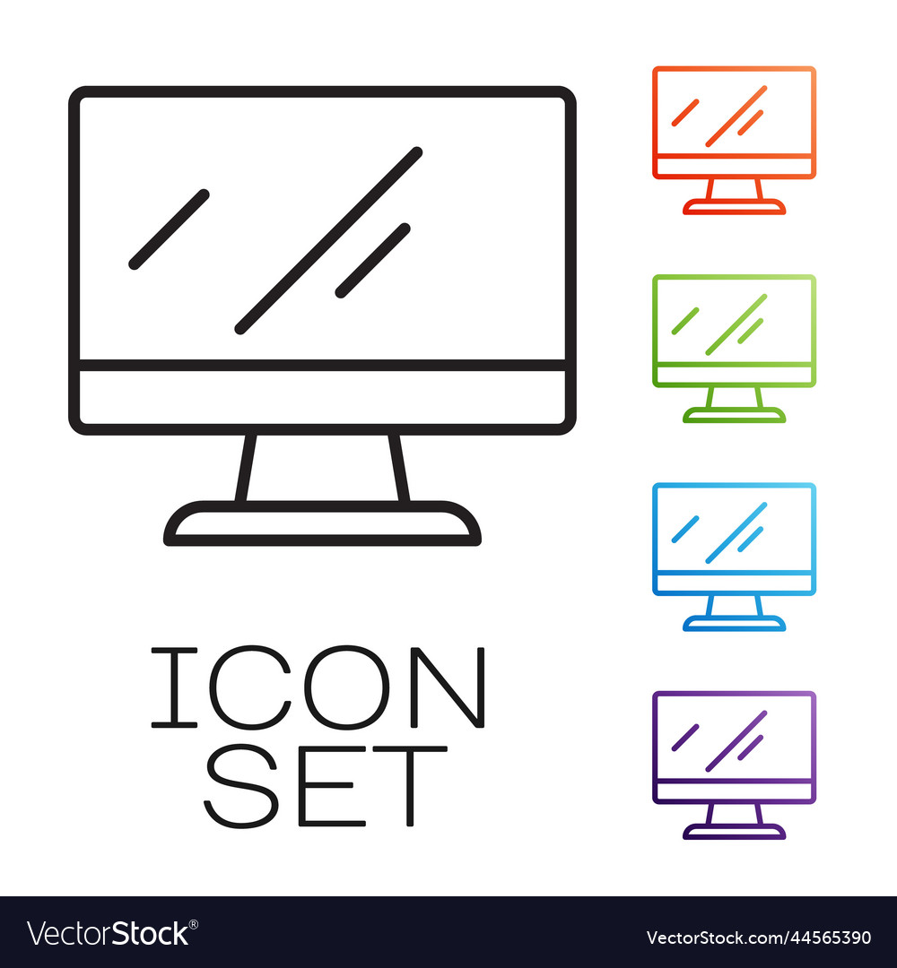 Black line computer monitor screen icon isolated vector image Black line computer monitor screen icon isolated