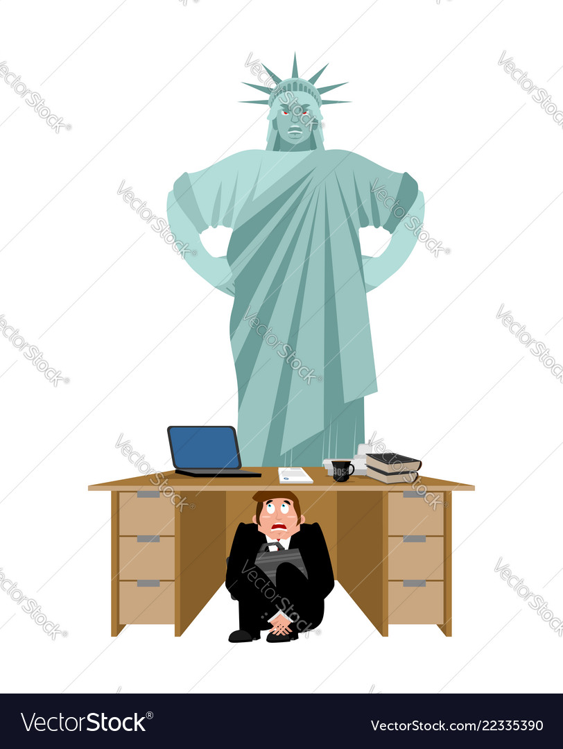 Businessman Scared Under Table Of Statue Of Vector Image