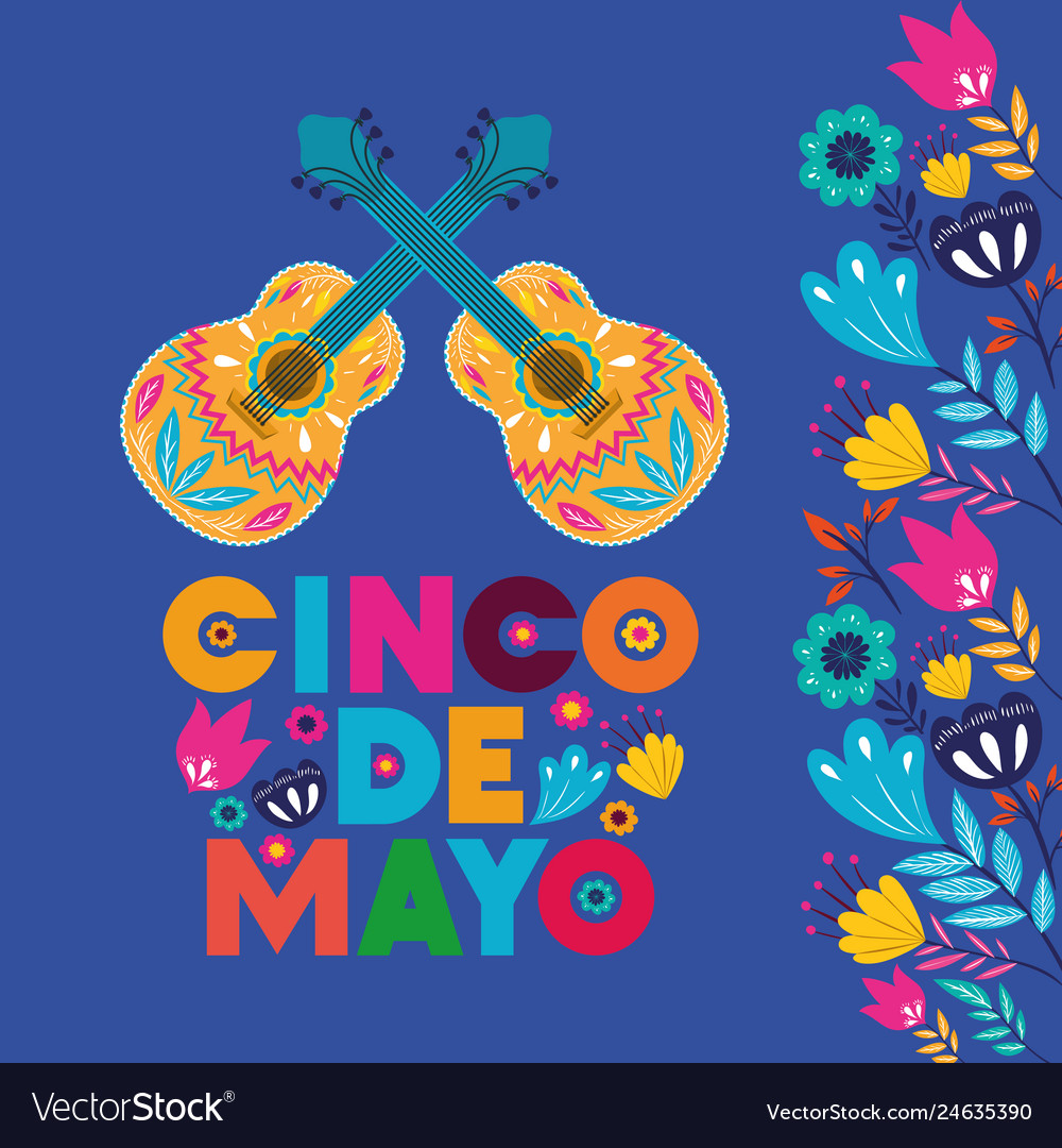 Cinco de mayo card with guitars and flowers