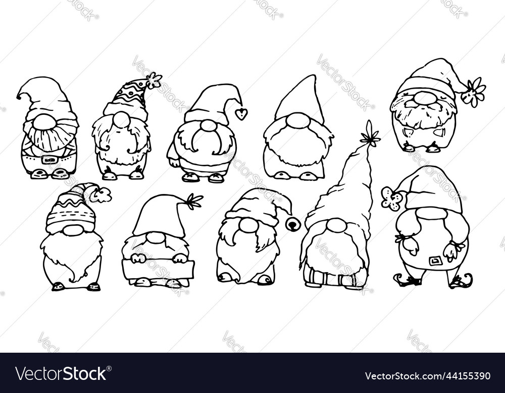 Funny dwarfs hand-drawn gnomes in the style Vector Image