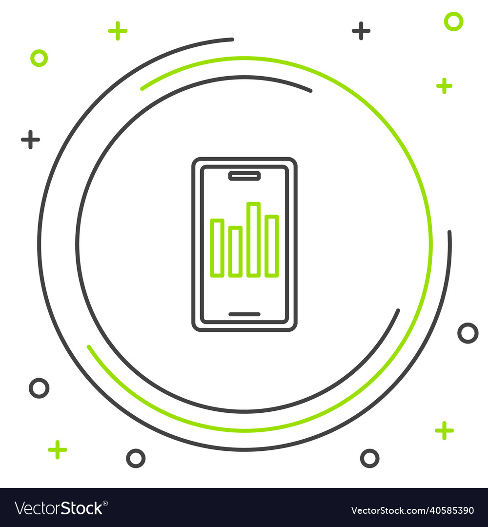 Line mobile phone with graph chart icon isolated vector image Line mobile phone with graph chart icon isolated