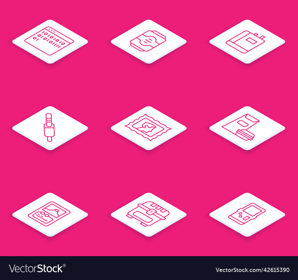 Set line binary code energy drink book audio vector image Set line binary code energy drink book audio