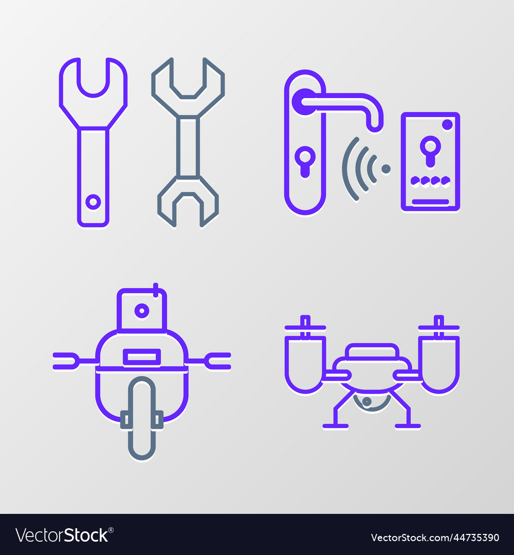 Set line drone flying with action camera robot vector image Set line drone flying with action camera robot