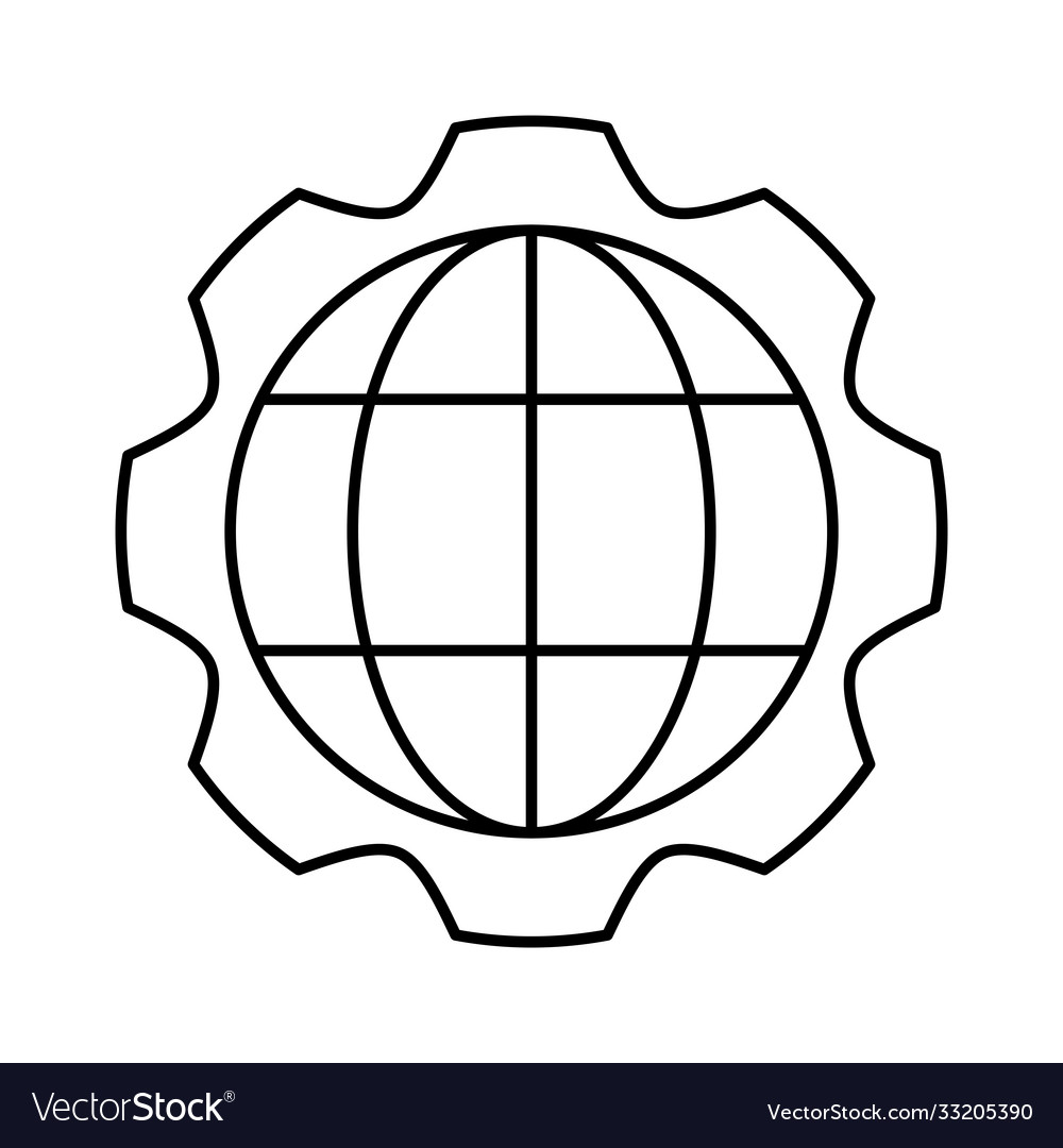 Sphere world planet with gear line style icon