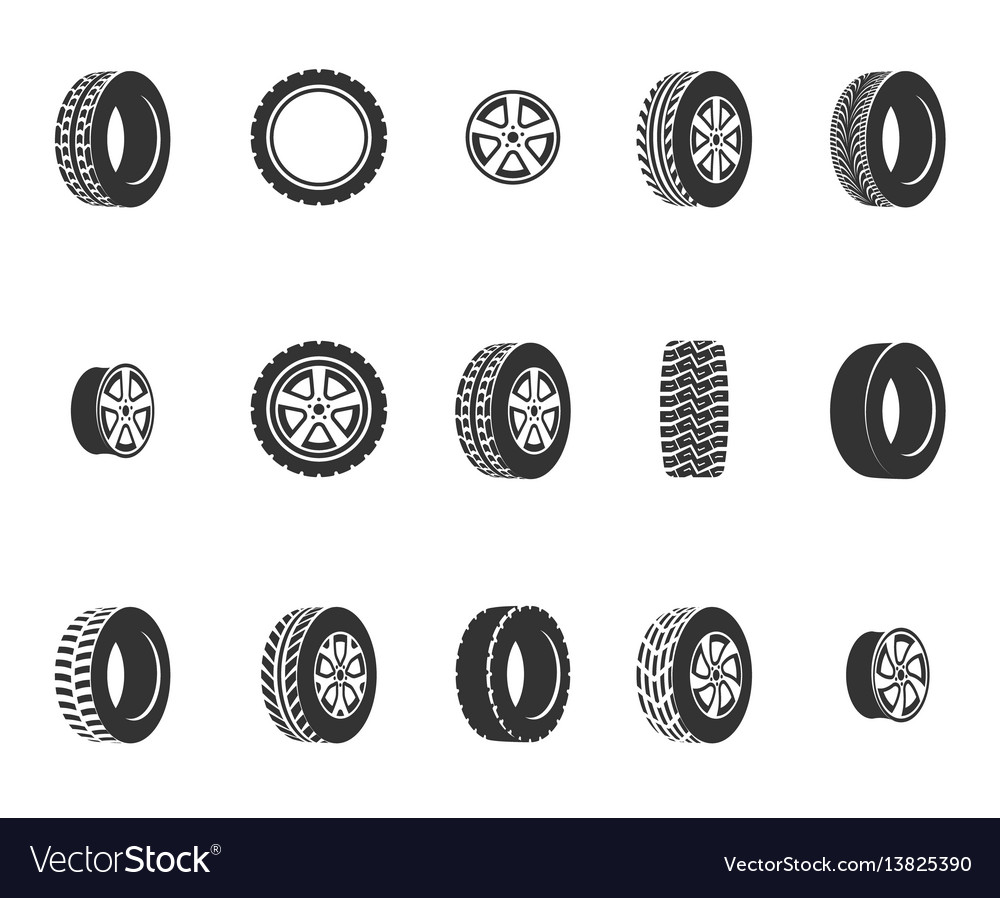 Tires wheel disks auto service icons Royalty Free Vector