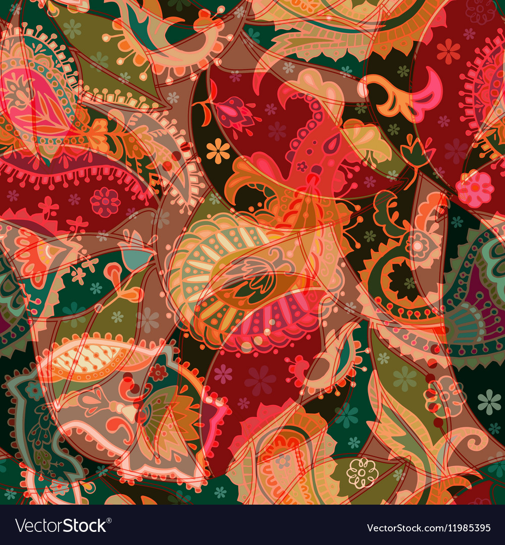 Colorful Paisley Seamless Pattern Indian Vector Image